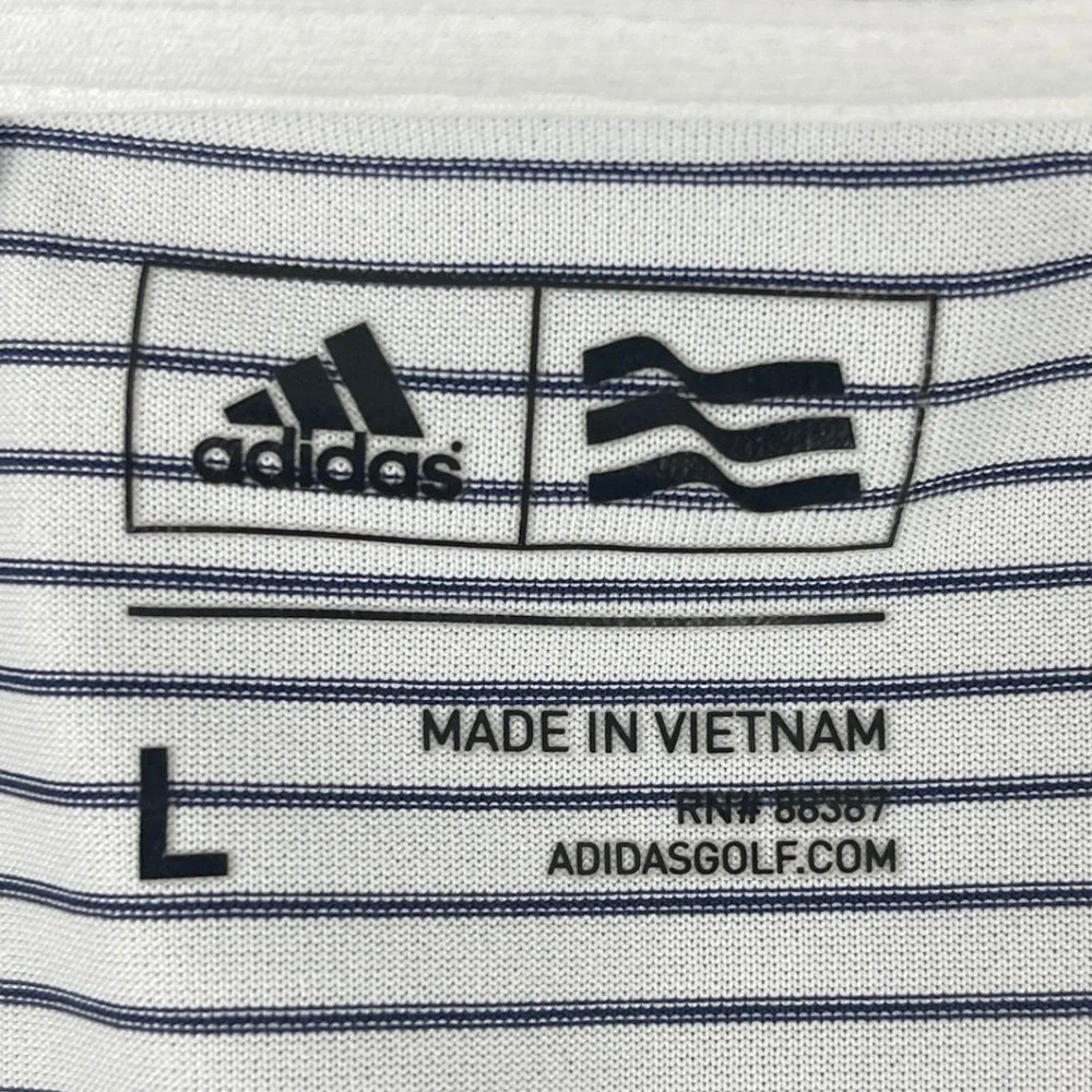 Adidas Mens Large White Striped Polo Shirt The Creek Golf Performance